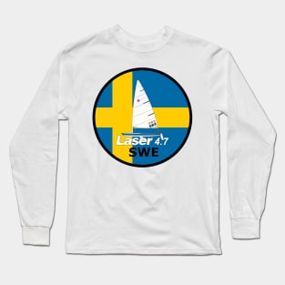 laser class sailboat on flag Sweden Long Sleeve T-Shirt